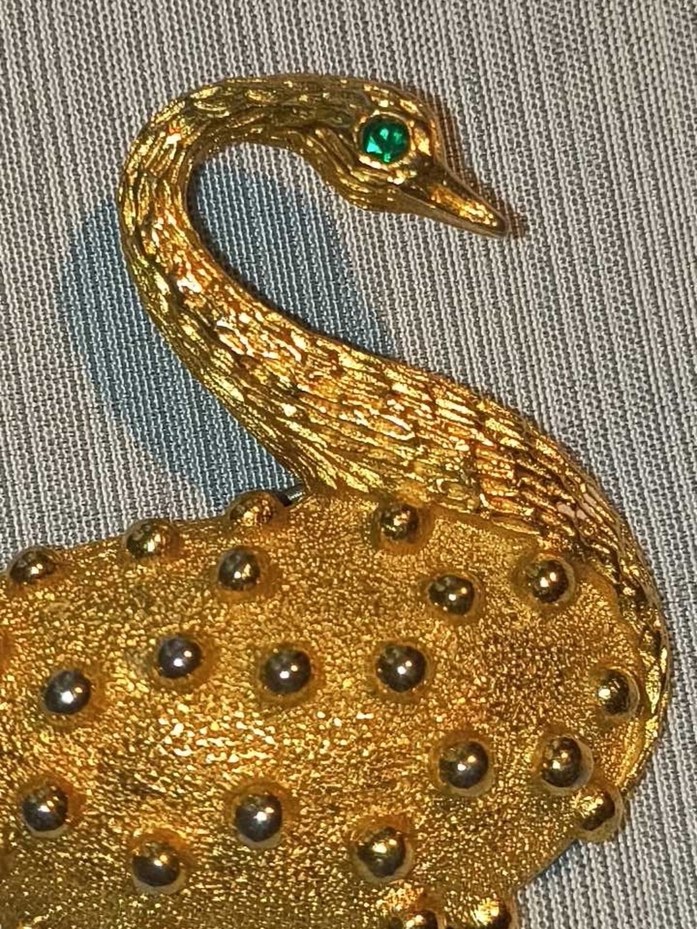 Kenneth Jay Lane Gold Swan Brooch with Green Eye